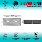 Handmade Double Bowl 304 Grade Kitchen Sink (45" x 20" x 9") - technical drawing