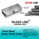 Handmade Double Bowl 304 Grade Kitchen Sink (45" x 20" x 9") - features