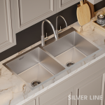 Handmade Double Bowl with Faucet Deck 304 Grade Kitchen Sink (40" x 20" x 9") - lifestyle