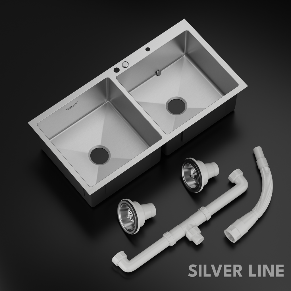 Handmade Double Bowl with Faucet Deck 304 Grade Kitchen Sink (40" x 20" x 9") - main product image