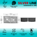 Handmade Double Bowl with Faucet Deck 304 Grade Kitchen Sink (40" x 20" x 9") - technical drawing