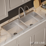 Handmade Double Bowl with Faucet Deck 304 Grade Kitchen Sink (45" x 20" x 9") - lifestyle