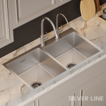 Handmade Double Bowl with Faucet Deck 304 Grade Kitchen Sink (37" x 20" x 9") - lifestyle