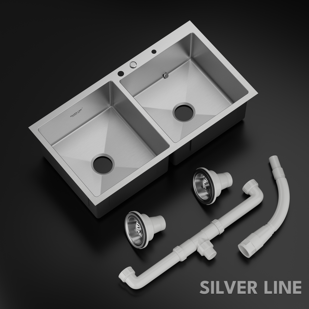 Handmade Double Bowl with Faucet Deck 304 Grade Kitchen Sink (37" x 20" x 9") - main product image