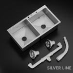 Handmade Double Bowl with Faucet Deck 304 Grade Kitchen Sink (37" x 20" x 9") - main product image