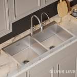 Handmade Double Bowl with Faucet Deck 304 Grade Kitchen Sink (42" x 20" x 9") - lifestyle