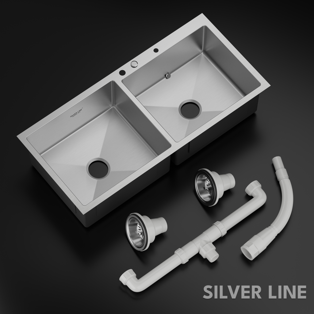Handmade Double Bowl with Faucet Deck 304 Grade Kitchen Sink (42" x 20" x 9") - main product image