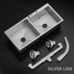 Handmade Double Bowl with Faucet Deck 304 Grade Kitchen Sink (42" x 20" x 9") - main product image