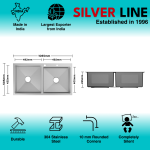 Handmade Double Bowl with Faucet Deck 304 Grade Kitchen Sink (42" x 20" x 9") - technical drawing
