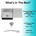 Handmade Single Bowl with Drainboard 304 Grade Kitchen Sink (36" x 20" x 9") - product view