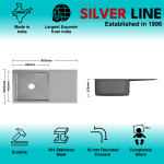 Handmade Single Bowl with Drainboard 304 Grade Kitchen Sink (36" x 20" x 9") - technical drawing