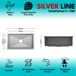 Handmade Single Bowl 304 Grade Kitchen Sink (30" x 18" x 9") - technical drawing