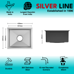 Handmade Single Bowl 304 Grade Kitchen Sink (18" x 16" x 9") - technical drawing
