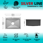Handmade Single Bowl with Faucet Deck 304 Grade Kitchen Sink (24" x 18" x 9") - technical drawing