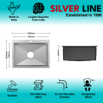 Handmade Single Bowl with Faucet Deck 304 Grade Kitchen Sink (24" x 20" x 9") - technical drawing