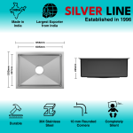 Handmade Single Bowl 304 Grade Kitchen Sink (26" x 20" x 9") - technical drawing