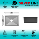 Handmade Single Bowl 304 Grade Kitchen Sink (28" x 20" x 9") - technical drawing
