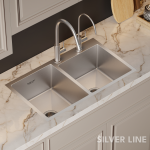 Handmade Double Bowl with Faucet Deck 304 Grade Kitchen Sink (32" x 18" x 9") - lifestyle