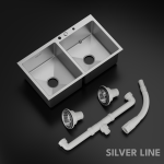Handmade Double Bowl with Faucet Deck 304 Grade Kitchen Sink (32" x 18" x 9") - main product image