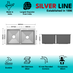 Handmade Double Bowl with Faucet Deck 304 Grade Kitchen Sink (32" x 18" x 9") - technical drawing