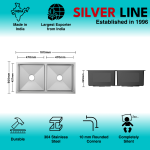 Handmade Double Bowl 304 Grade Kitchen Sink (40" x 20" x 9") - technical drawing