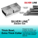 Handmade Double Bowl 304 Grade Kitchen Sink (40" x 20" x 9") - features