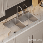 Handmade Double Bowl with Faucet Deck 304 Grade Kitchen Sink (34" x 20" x 9") - lifestyle