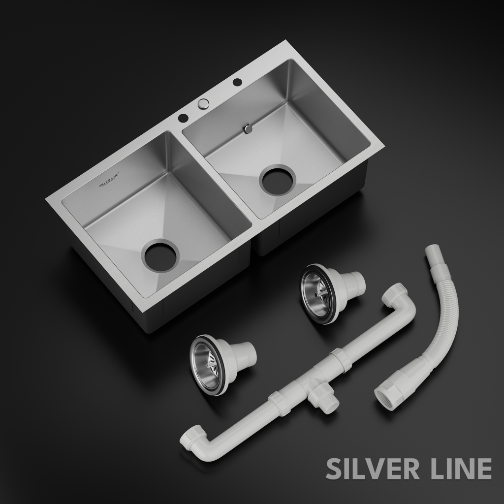 Handmade Double Bowl with Faucet Deck 304 Grade Kitchen Sink (34" x 20" x 9") - main product image
