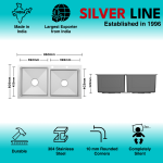 Handmade Double Bowl with Faucet Deck 304 Grade Kitchen Sink (34" x 20" x 9") - technical drawing