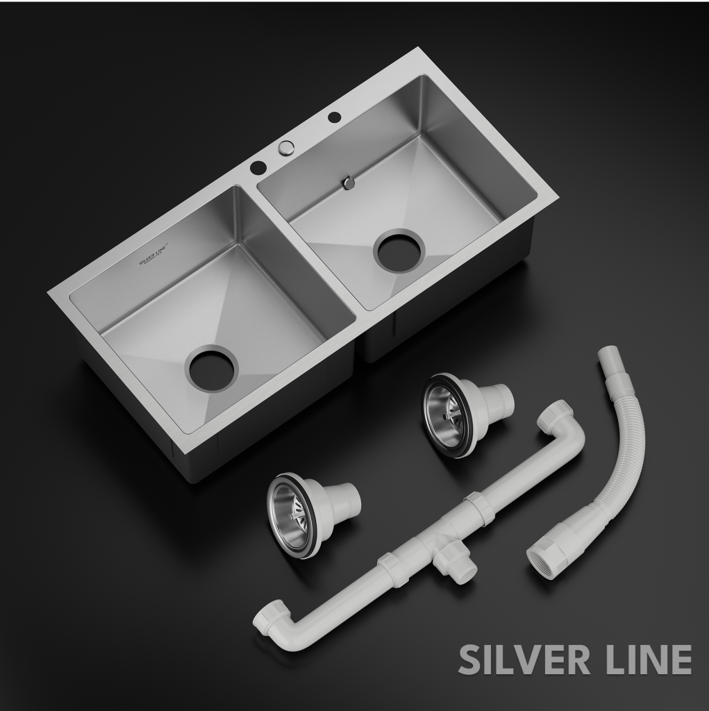 Handmade Double Bowl with Faucet Deck 304 Grade Kitchen Sink (37" x 18" x 9") - main product image