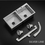 Handmade Double Bowl with Faucet Deck 304 Grade Kitchen Sink (37" x 18" x 9") - main product image