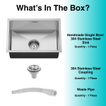 Handmade Single Bowl 304 Grade Kitchen Sink (24" x 18" x 10") - box contents