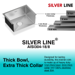 Handmade Single Bowl 304 Grade Kitchen Sink (24" x 18" x 10") - features