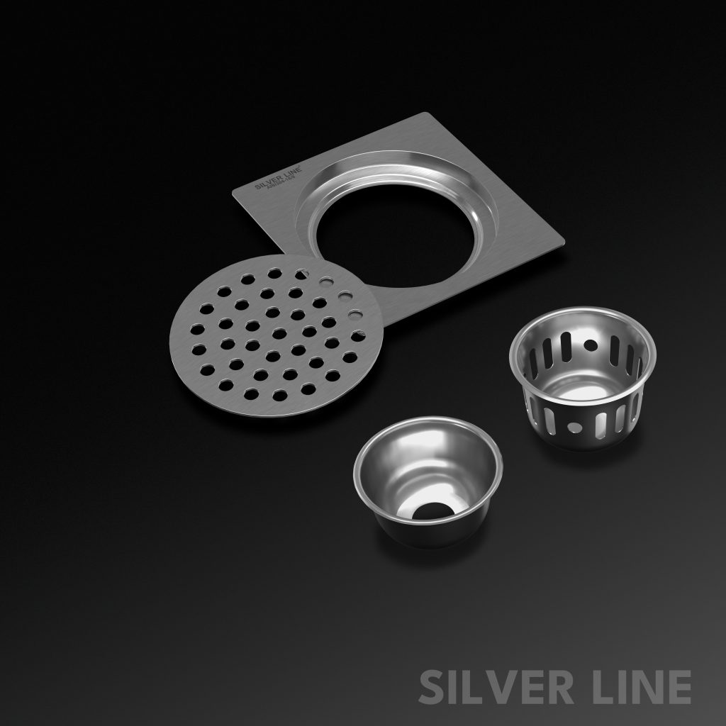 Round Floor Drain with Cockroach Trap (5" x 5") | SS 304 | Gloss Finish | For Bathroom, Kitchen, Balcony - Silver Line — Without Pipe Hole - main product image