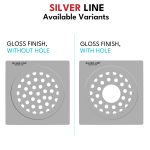 Square Floor Drain (Round Cutout) with Cockroach Trap (5" x 5") | SS 304 | Gloss Finish | For Bathroom, Kitchen, Balcony - Silver Line — Without Pipe Hole - variants