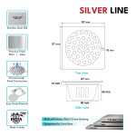 Square Floor Drain (Round Cutout) with Cockroach Trap (5" x 5") | SS 304 | Gloss Finish | For Bathroom, Kitchen, Balcony - Silver Line — Without Pipe Hole - technical drawing