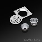 Square Floor Drain (Round Cutout) with Cockroach Trap (5" x 5") | SS 304 | Gloss Finish | For Bathroom, Kitchen, Balcony - Silver Line — Without Pipe Hole - main product image