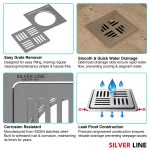 Square Floor Drain (6" x 6") | SS 304 | Matt & Gloss Finish | For Bathroom, Kitchen, Balcony - Silver Line — Without Pipe Hole - features