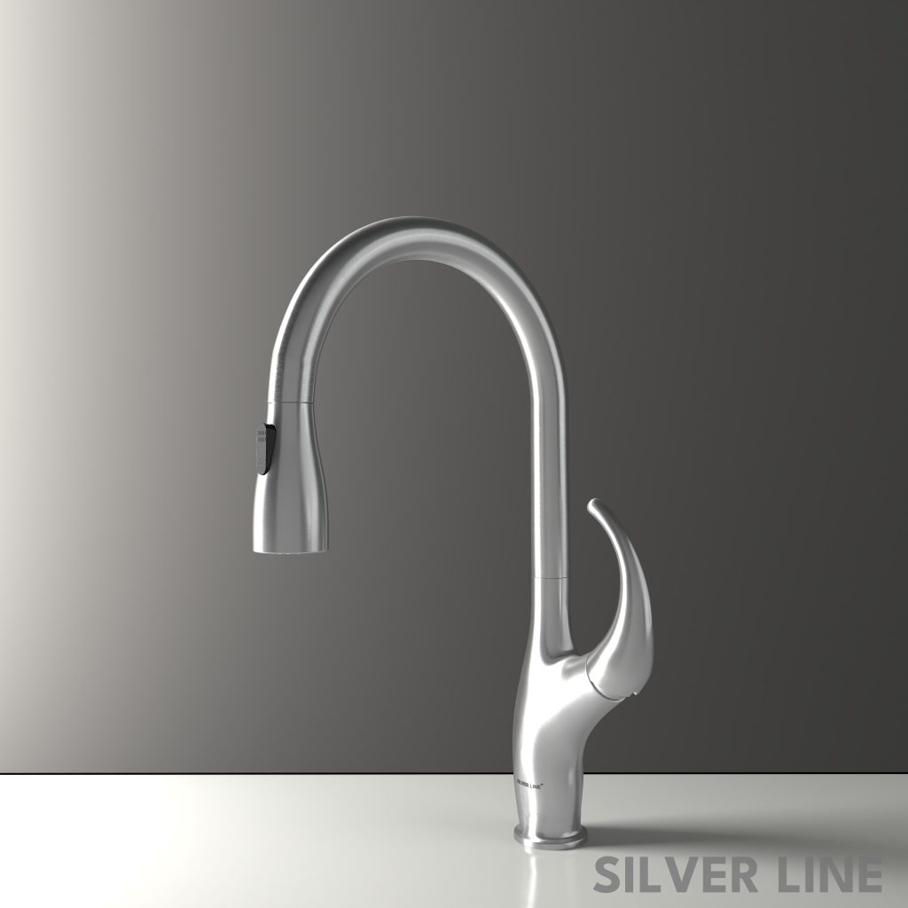 Swan Neck Pull-Down Kitchen Sink Faucet with Two-Function Spray Head - Silver Line - main product image