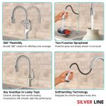 Swan Neck Pull-Down Kitchen Sink Faucet with Two-Function Spray Head - Silver Line - features