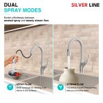 Swan Neck Pull-Down Kitchen Sink Faucet with Two-Function Spray Head - Silver Line - features