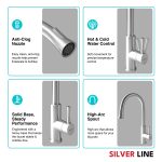Gooseneck Pull-Down Kitchen Sink Faucet with Two-Function Spray Head - Silver Line - features