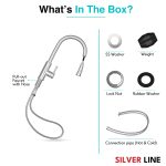 Gooseneck Pull-Down Kitchen Sink Faucet with Two-Function Spray Head - Silver Line - box contents