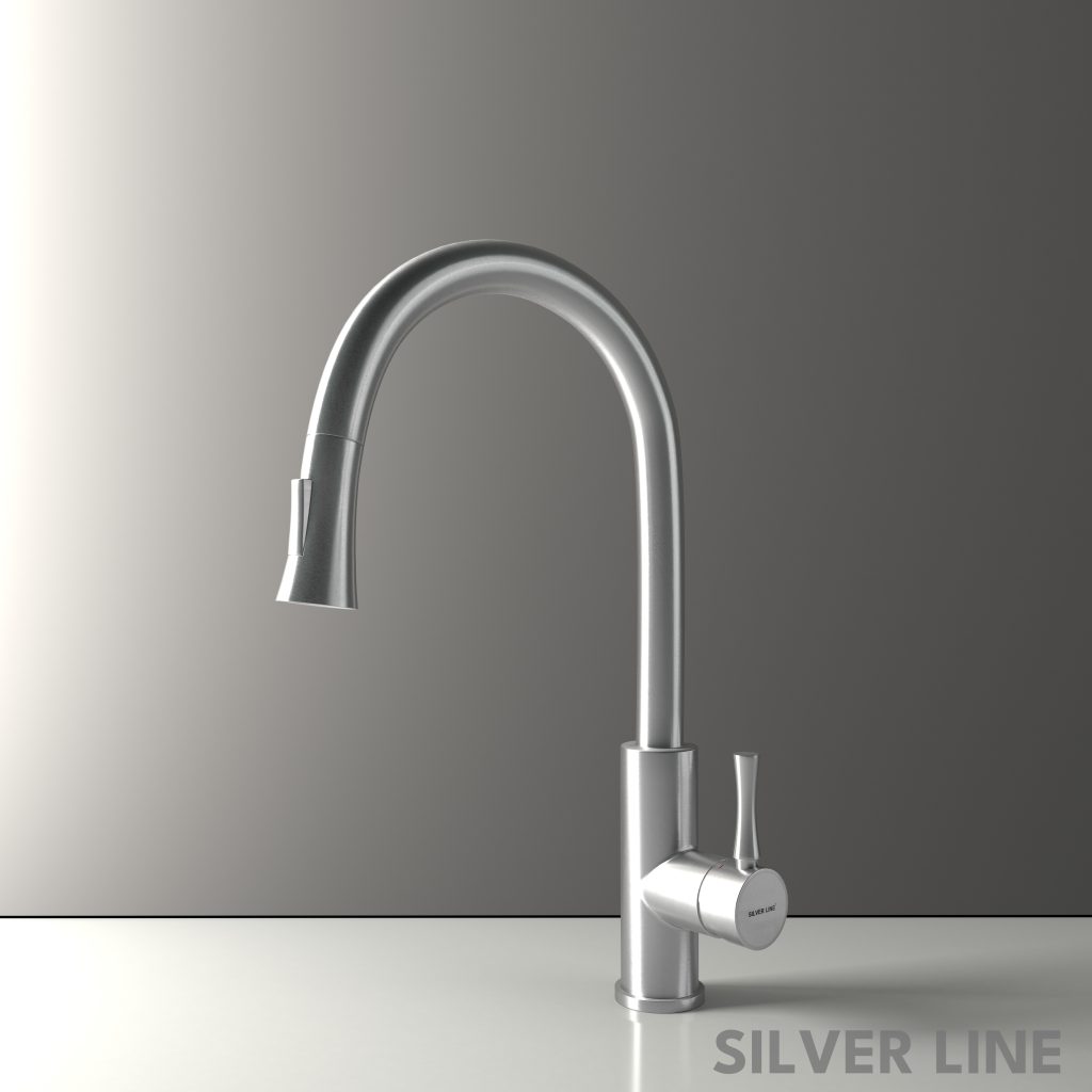 Gooseneck Pull-Down Kitchen Sink Faucet with Two-Function Spray Head - Silver Line - main product image