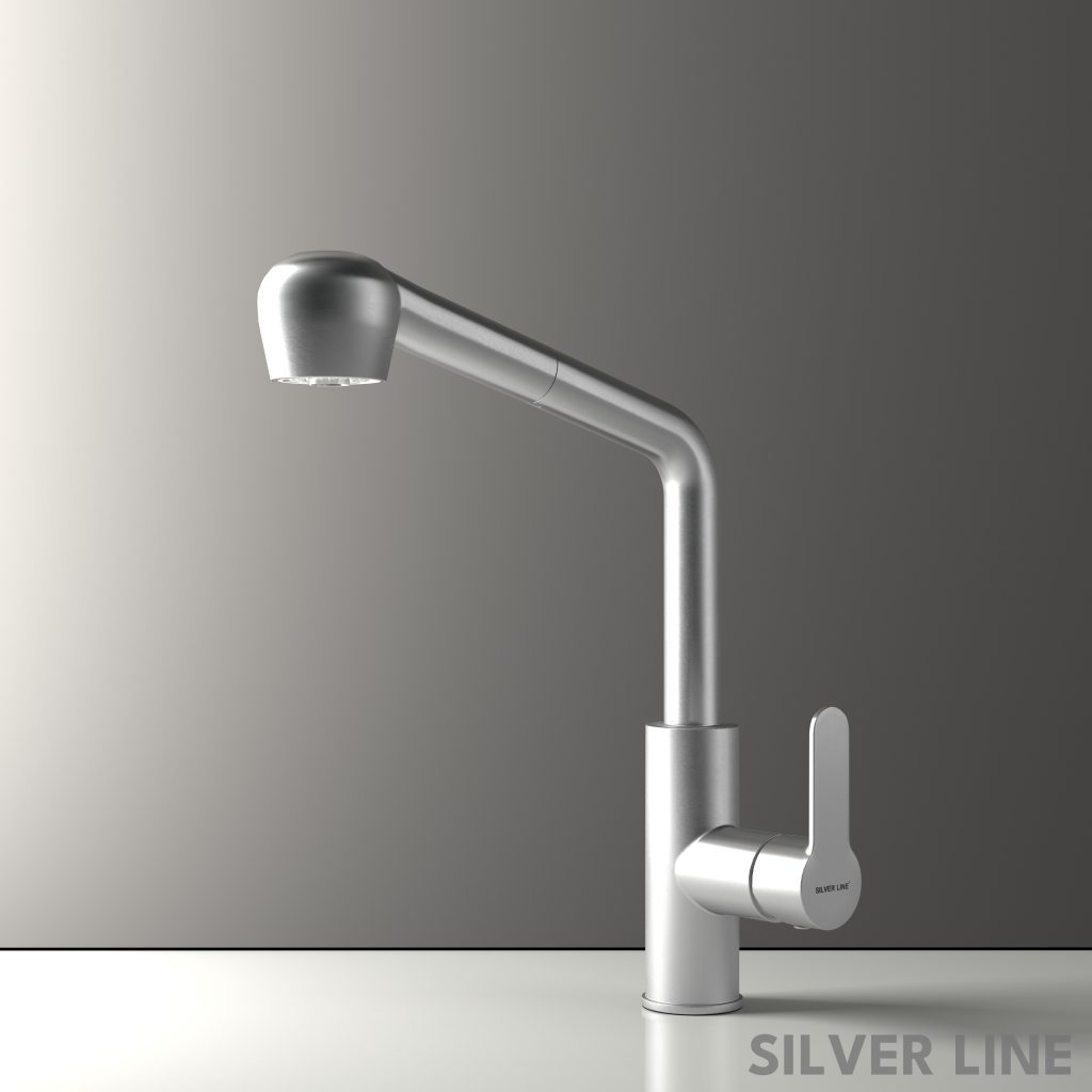Pull-Out Kitchen Sink Faucet with Two-Function Spray Head - Silver Line - main product image