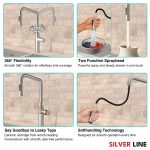 Angled Pull-Down Kitchen Sink Faucet with Two-Function Spray Head - Silver Line - features