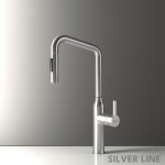 Angled Pull-Down Kitchen Sink Faucet with Two-Function Spray Head - Silver Line - main product image