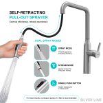 Angled Pull-Down Kitchen Sink Faucet with Two-Function Spray Head - Silver Line - product view