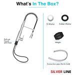 Spiral Coil High-arc Pull-Down Kitchen Sink Faucet with Two-Function Spray Head - Silver Line - box contents