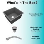 German Quartz Single Bowl Kitchen Sink - Slate (18" x 16" x 8") - box contents
